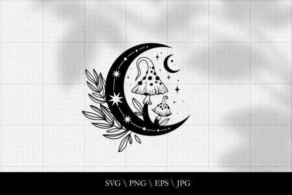 Mystical Mushrooms, Moon SVG: Graphics for T-Shirt Designs